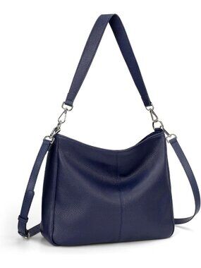 Women's Navy Blue Genuine Leather Hobo Bag Shoulder Crossbody 2 Shoulder Strap